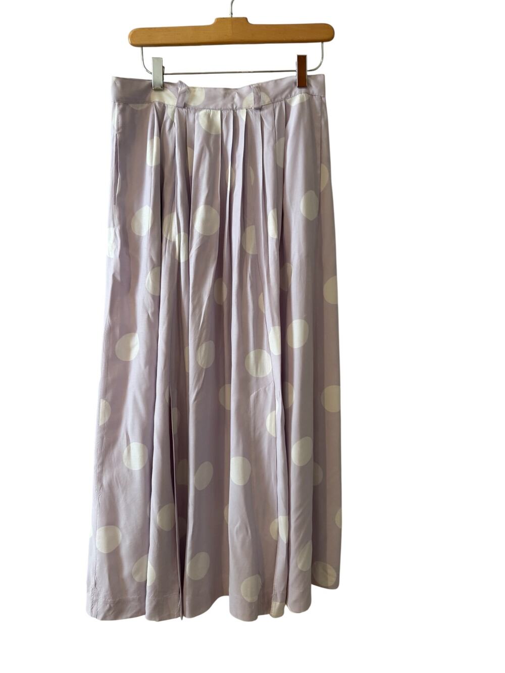 Vintage Pleated Rayon Twirl Skirt Lilac Polka Dot Print